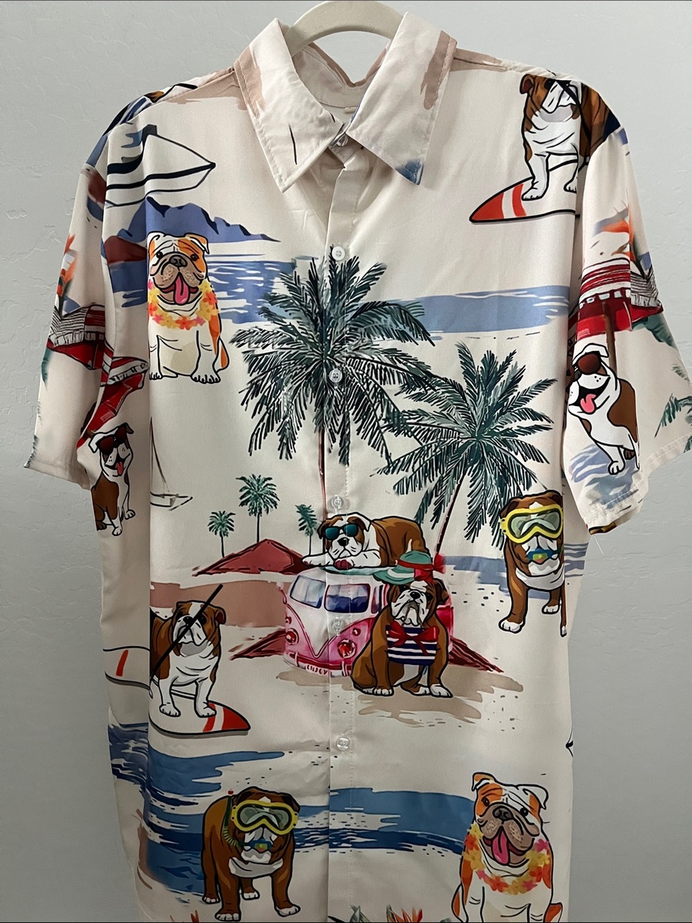 Men's Tropical Bulldog Print Short-Sleeve Shirt Large
